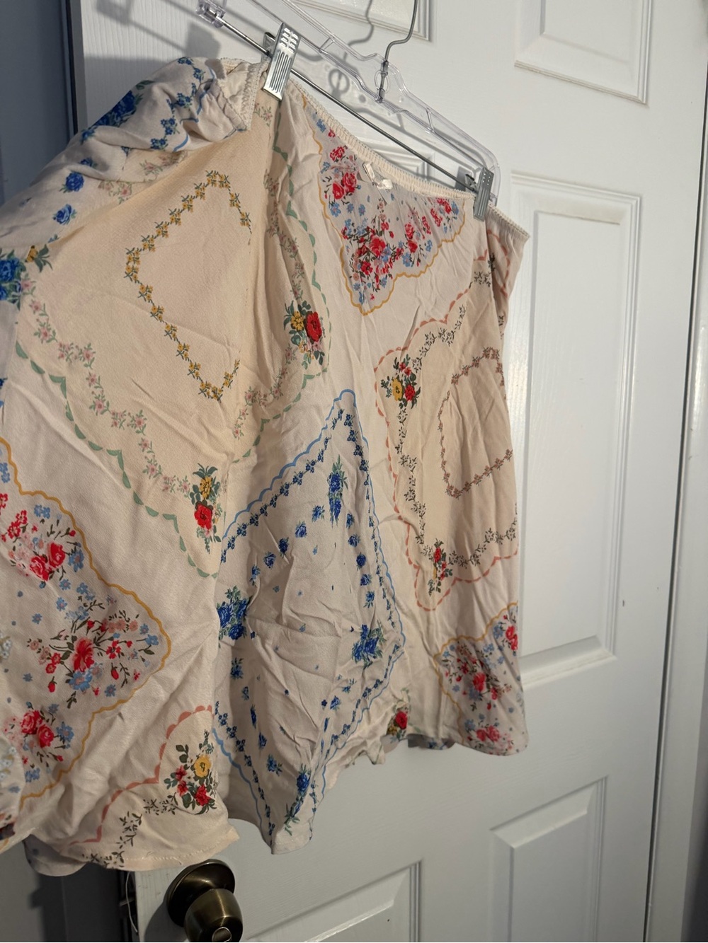 wild fable Cream Patchwork Floral Skater Skirt with Red and Blue Accents